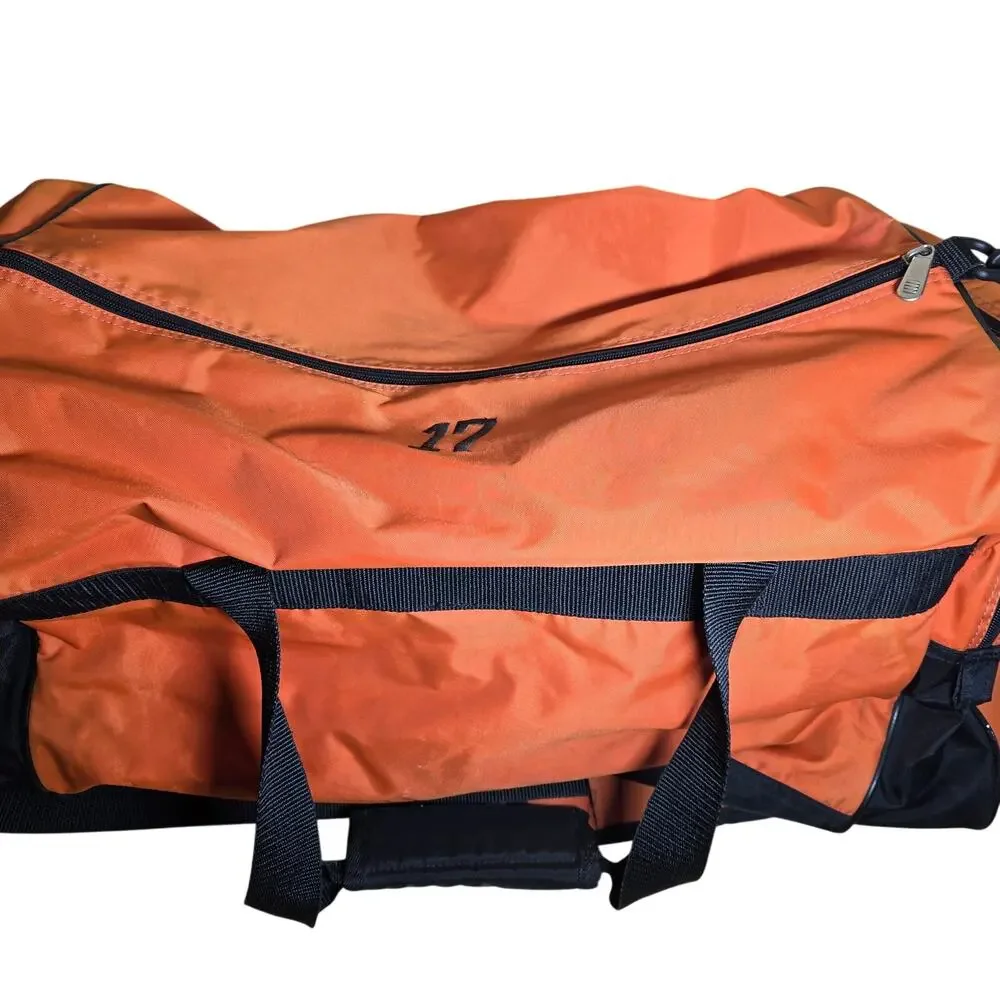 Nike Swoosh Gym Travel Duffle Bag Multiple Compartments Adjustable Strap Orange